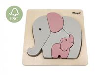 Fa formabeillesztő puzzle Elefántok, pasztell rózsaszín Magni Magni3330P