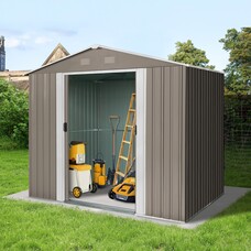 Riwall RMSA 6x8 fém kerti tároló 2,4 x 1,7 m nyeregtetővel (barna) - SD-X0608-H170C-B