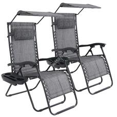 Zéró gravitációs szék napellenzővel és pohártartóval 2db szürke HOP1001529-1 Zéró gravitációs szék napellenzővel és pohártartóval 2db szürke HOP1001529-1