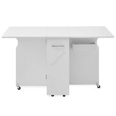 Összecsukható gurulós asztal polcokkal kinyitható asztallappal fehér HOP1001539