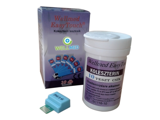 Koleszterin tesztcsík Wellmed EasyTouch GC és GCU vércukormérő készülékhez 10db-os