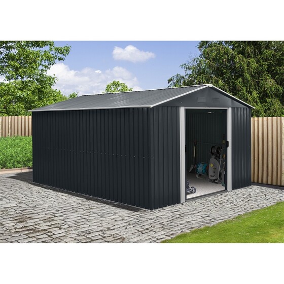 Riwall RMSA 12x10 Anthracite fém kerti tároló 3 x 3,7 m nyeregtetővel (antracit) - SD-X1210-H170C-A