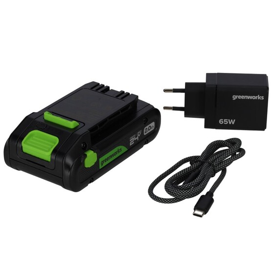 Akkumulátor és töltő induló készlet Greenworks K2S2BEA 24v-2ah, töltővel (usb-s powerbank is) K2S2BEAA1